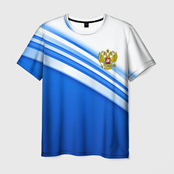 Мужская футболка Россия: голубая волна