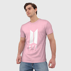 Футболка мужская BTS: Pink Grid, цвет: 3D-принт — фото 2