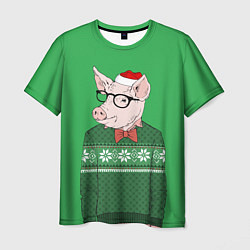 Мужская футболка New Year: Hipster Piggy