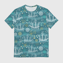 Мужская футболка Парусники в море - паттерн