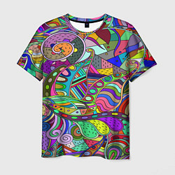 Мужская футболка Дудлы узор разноцветный хиппи