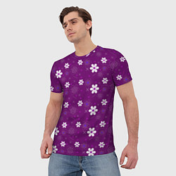 Футболка мужская Узор цветы на фиолетовом фоне, цвет: 3D-принт — фото 2