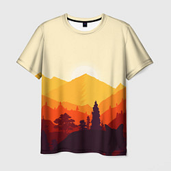 Мужская футболка Горы закат пейзаж лиса арт