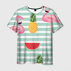 Мужская футболка Фламинго и фрукты