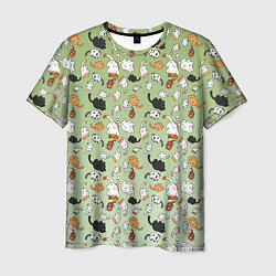 Мужская футболка Много рисованных котов узор