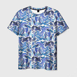 Мужская футболка Рыбы-птицы Узоры