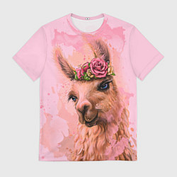 Мужская футболка Лама с цветами