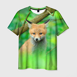 Мужская футболка Лисенок в зеленом лесу