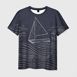 Мужская футболка Одинокий корабль в море