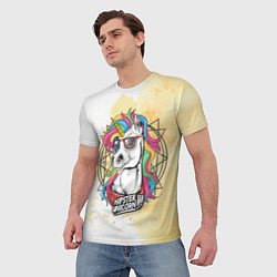Футболка мужская Hipster unicorn, цвет: 3D-принт — фото 2