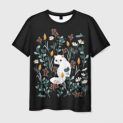 Мужская футболка Кошечка среди цветов