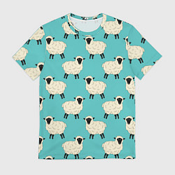 Мужская футболка Овечки паттерн на бирюзовом