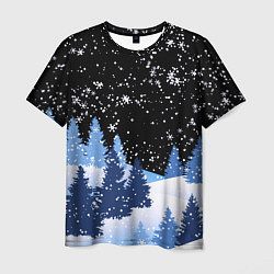 Мужская футболка Снежная ночь в зимнем лесу