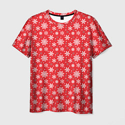 Мужская футболка Снежинки красный фон