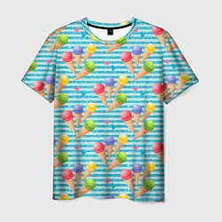Мужская футболка Разноцветное мороженое паттерн