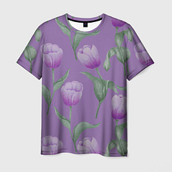 Мужская футболка Фиолетовые тюльпаны с зелеными листьями