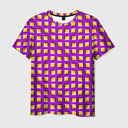 Мужская футболка Фиолетовый Фон с Желтыми Квадратами Иллюзия Движен