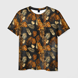 Мужская футболка Тигры и листья Тропики