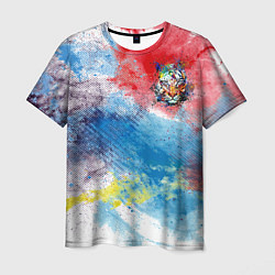 Мужская футболка Красочный лев на цветном облаке
