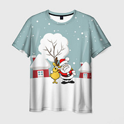 Мужская футболка Деревенский Новый Год Дед Мороз и Олень