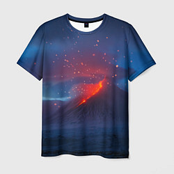 Мужская футболка Извержение вулкана ночью