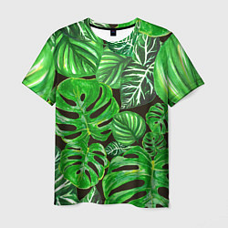 Мужская футболка Тропические листья на темном фоне