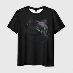 Футболка мужская Черна кошка с изумрудными глазами, цвет: 3D-принт