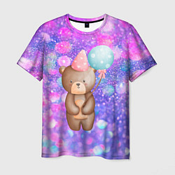 Мужская футболка День Рождения - Медвежонок с шариками