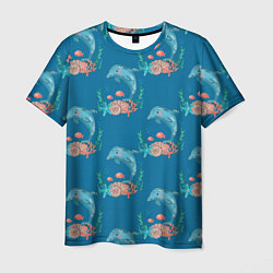 Мужская футболка Дельфины Море паттерн