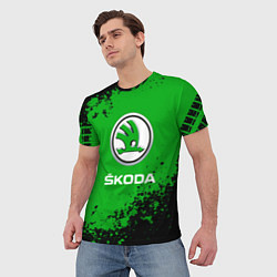 Футболка мужская Skoda следы от шин, цвет: 3D-принт — фото 2