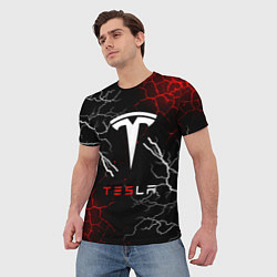Футболка мужская Tesla Трещины с молниями, цвет: 3D-принт — фото 2