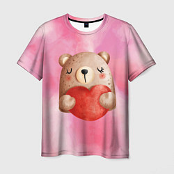 Футболка мужская Медвежонок с сердечком День влюбленных, цвет: 3D-принт