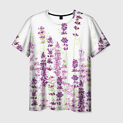 Мужская футболка Цветы Лаванды акварелью