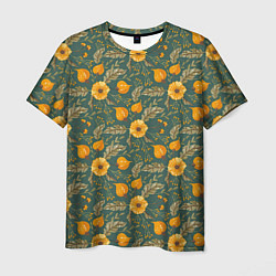 Мужская футболка Желтые цветочки и листья
