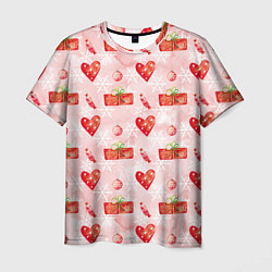 Мужская футболка Подарки и сердечки