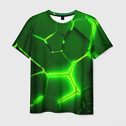 Футболка мужская 3D ПЛИТЫ НЕОН NEON GREEN HEXAGON РАЗЛОМ, цвет: 3D-принт