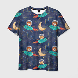 Мужская футболка Звери в космосе детский паттерн