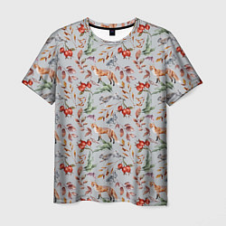 Мужская футболка Лисы и лесные ягоды