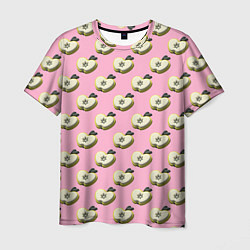 Мужская футболка Яблочные дольки на розовом фоне с эффектом 3D