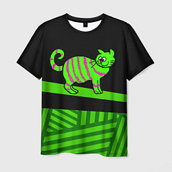 Футболка мужская Зеленый полосатый кот, цвет: 3D-принт
