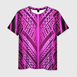 Мужская футболка Неоновая абстракция Розовый светящийся узор на тем