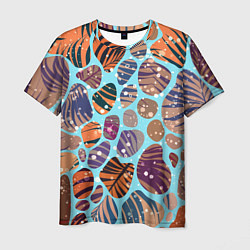 Мужская футболка Разноцветные камушки, цветной песок, пальмовые лис