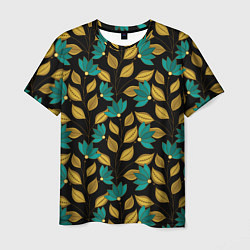 Мужская футболка Золотые и зеленые листья