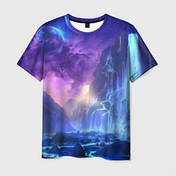 Мужская футболка Фантастический пейзаж Водопад Неон