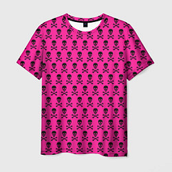 Мужская футболка Розовый фон с черепами паттерн