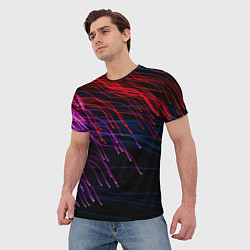 Футболка мужская Цветные неоновые линии на чёрном фоне Colored neon, цвет: 3D-принт — фото 2