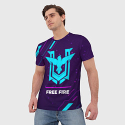 Футболка мужская Символ Free Fire в неоновых цветах на темном фоне, цвет: 3D-принт — фото 2