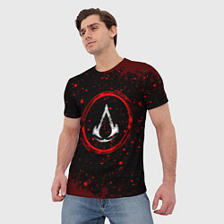 Футболка мужская Символ Assassins Creed и краска вокруг на темном ф, цвет: 3D-принт — фото 2