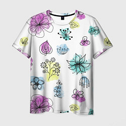 Мужская футболка Абстрактные цветы на акварельном фоне