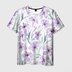 Мужская футболка Цветы Фиолетовые Нарисованные Акварелью